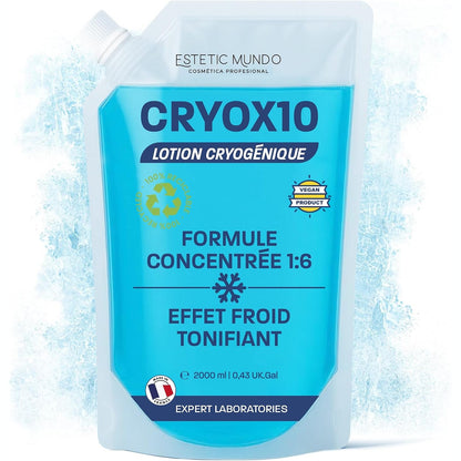 336154 - CRYOX10 Locion Krioterapie 1:6 – Sprej Rifreskues për Muskuj, Këmbë të Rënda, Kyçe dhe Celulit, Përdoret Direkt ose me Garzë, Peshqir ose Fashë, Trajtim me të Ftohtë (2000ml)