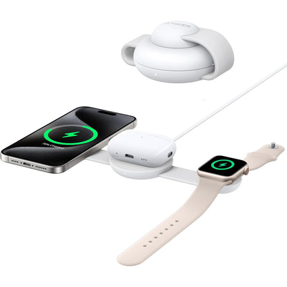 267709 - ANKER Stacion karikimi pa tel MagGo 3-në-1, karikues 15W i çertifikuar Qi2, i pajtueshëm me MagSafe, jastëk karikimi udhëtimi për iPhone 17/16, AirPods, Apple Watch, pa bankë energjie