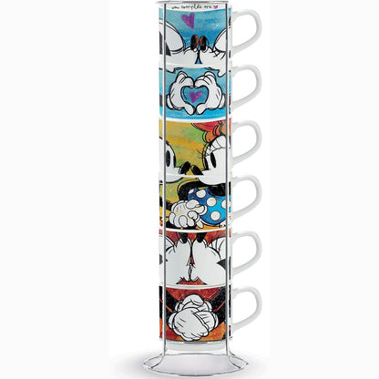 250600 - Egan Set filxhanësh kafeje Mickey Mouse, 6 pjesë, mund të grumbullohen, me raft metalik