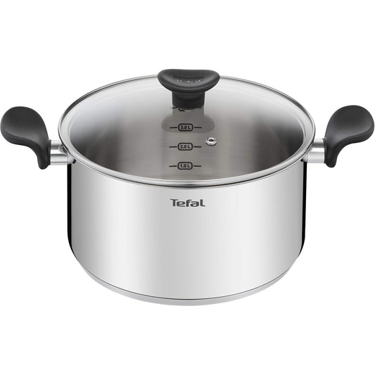183311 - TEFAL Furrë Holandeze 24cm (5.3L) me Kapak Qelqi, i Përshtatshëm për të Gjitha Burimet e Nxehtësisë Duke Përfshirë Induksionin, Çelik Inox Premium, E3084604, Garanci 10-vjeçare