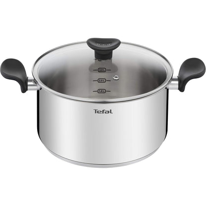 250485 - TEFAL Ena 24cm (5L) + Kapak Qelqi, Kompatibël me Induksion, Çelik Inoks, Garanci 10-Vjeçare, Libër Recetash, Primary E3084604