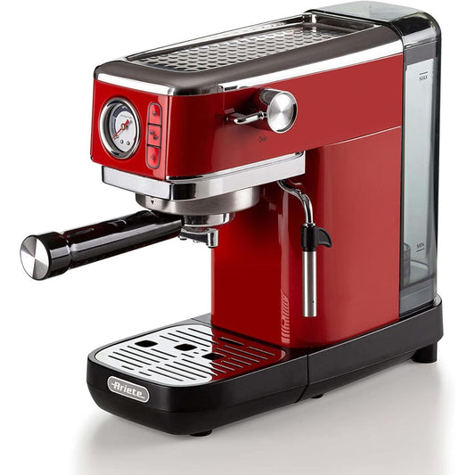144285 - ARIETE ESPRESSO SLIM METAL 1381 - Mënyra e Përgaditjes së Kafesë: Kafe e Bluar dhe Kapsula ESE, Matësi i Presionit 15 Bar, Kapaciteti: 1 ose 2 Filxhanë, Shkop Kapuçinoje, Fuqia: 1300W, Ngjyra: E Kuq
