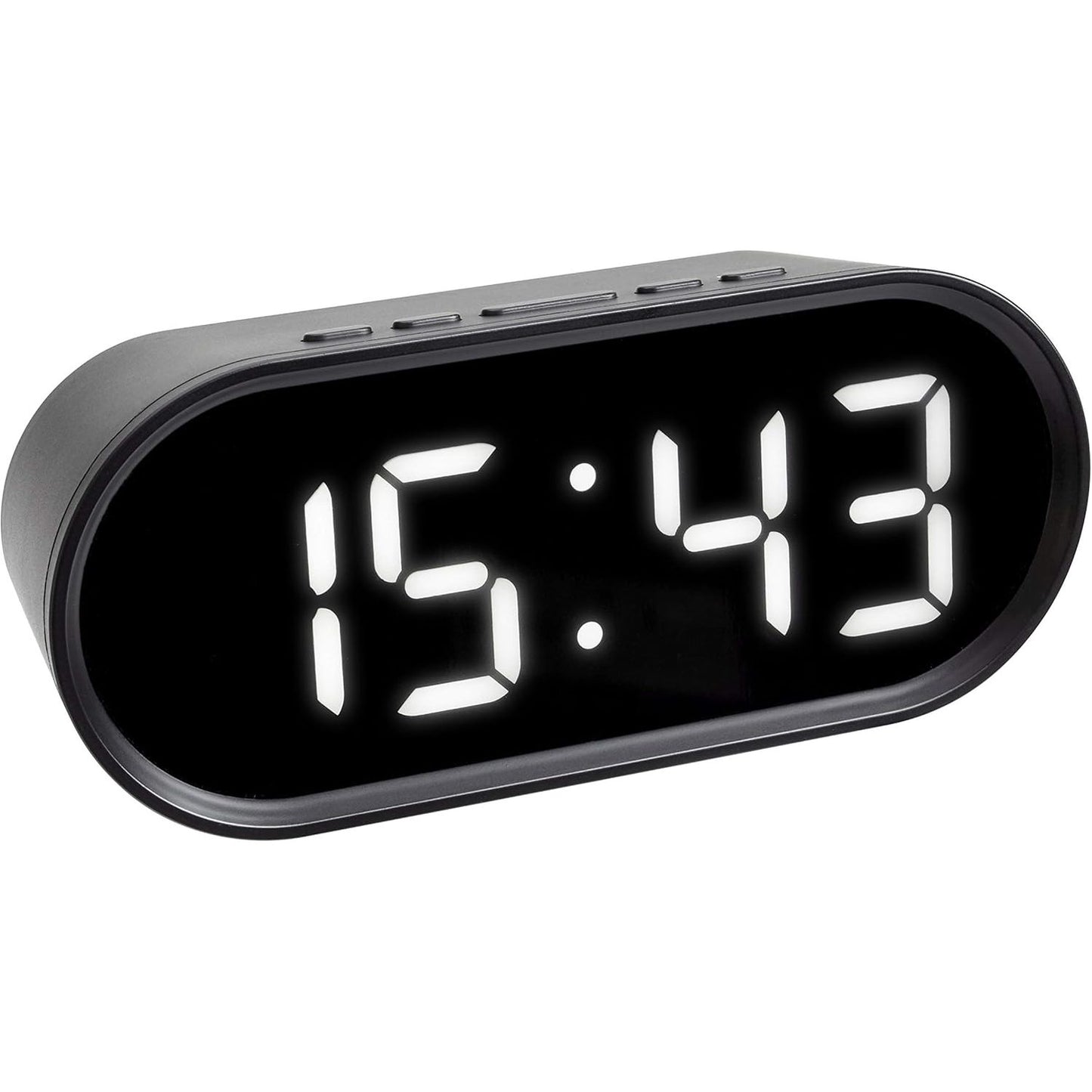 219346 - TFA DOSTMANN Orë dixhitale me alarm me numra të dritës LED, përfshin temperaturën e brendshme, kohë të rregullueshme për shtyrje, plastike, e zezë, dimensione 150 x 50 x 65 mm