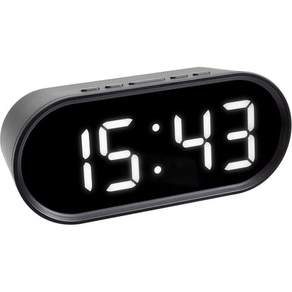 219346 - TFA DOSTMANN Orë dixhitale me alarm me numra të dritës LED, përfshin temperaturën e brendshme, kohë të rregullueshme për shtyrje, plastike, e zezë, dimensione 150 x 50 x 65 mm
