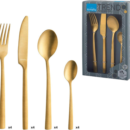 221568 - AMEFA - Set takëmesh me 16 pjesë për 4 persona, Manila, çelik inox 18/0, përfundim PVD - Ari