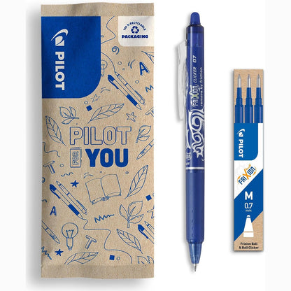 277148 - PILOT Set me 1 Frixion Ball Clicker + 1 set me 3 mbushje - stilolaps topi i tërheqshëm që fshihet me bojë termosensitive - Blu - Majë mesatare