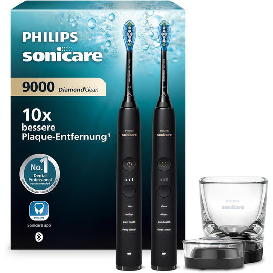 315041 - PHILIPS Furçë dhëmbësh elektrike Sonicare DiamondClean 9000, furçë dhëmbësh sonike me aplikacion, kontroll presioni, 4 mënyra pastrimi, 3 nivele intensiteti, xham karikimi, e zezë, pako me dy pjesë, modeli HX9914/54