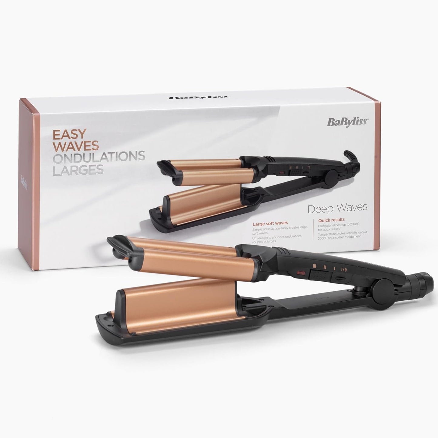274946 - BABYLISS Hekur me Valë Deep Waves W2447E, Veshje Qeramike, 3 Cilësime Temperature (160°C-200°C), Ngrohje e Shpejtë, E Zezë dhe e Artë