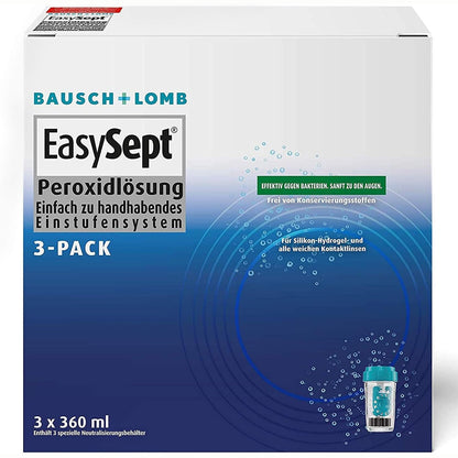 293212 - BAUSCH + LOMB Pastrues për lente kontakti me tretësirë peroksidi EasySept për lente kontakti të buta, pa konservues, me kuti, 3 x 360 ml