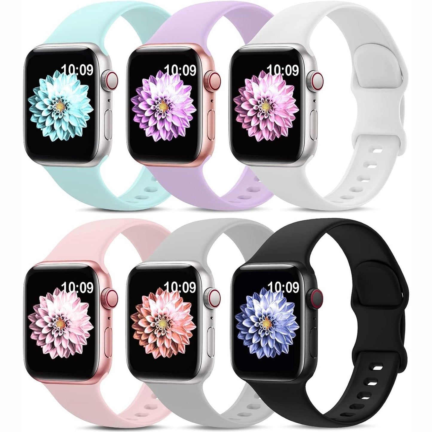 274267 - AMSKY Set me 6 rripa silikoni për orën, i pajtueshëm me rripat e Apple Watch 40mm, 44mm, 42mm, 46mm, 41mm, 45mm, 38mm dhe 49mm, për burra dhe gra, Sport i pajtueshëm me seritë Apple Watch 11, 10, 9, 8, 7, 6, 5, 4, SE, 3, 2 dhe 1