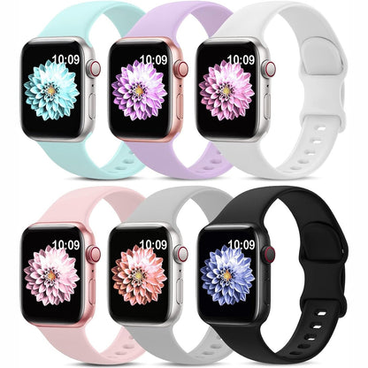 274267 - AMSKY Set me 6 rripa silikoni për orën, i pajtueshëm me rripat e Apple Watch 40mm, 44mm, 42mm, 46mm, 41mm, 45mm, 38mm dhe 49mm, për burra dhe gra, Sport i pajtueshëm me seritë Apple Watch 11, 10, 9, 8, 7, 6, 5, 4, SE, 3, 2 dhe 1