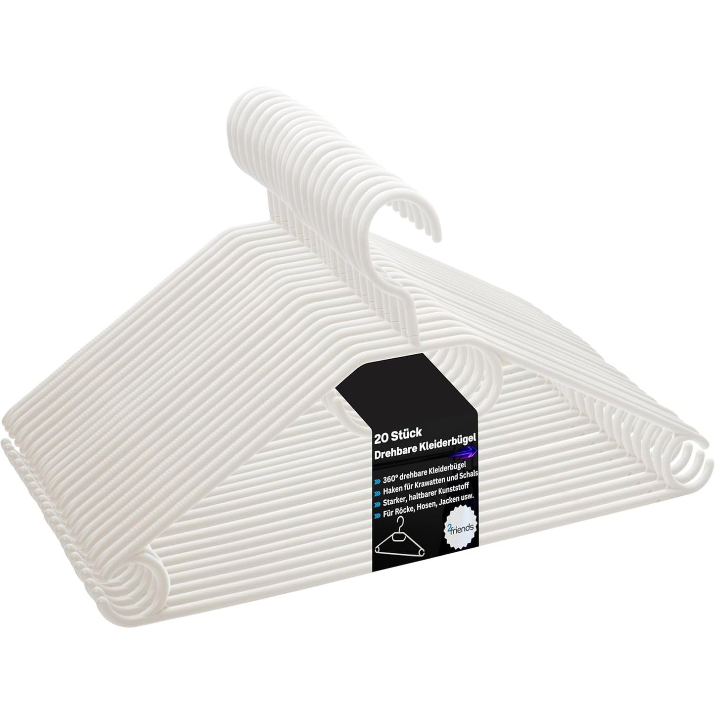 263549 - Set me 20 varëse rrobash plastike të bardha – 41 cm e gjerë, 100% material i ricikluar, i prodhuar në BE