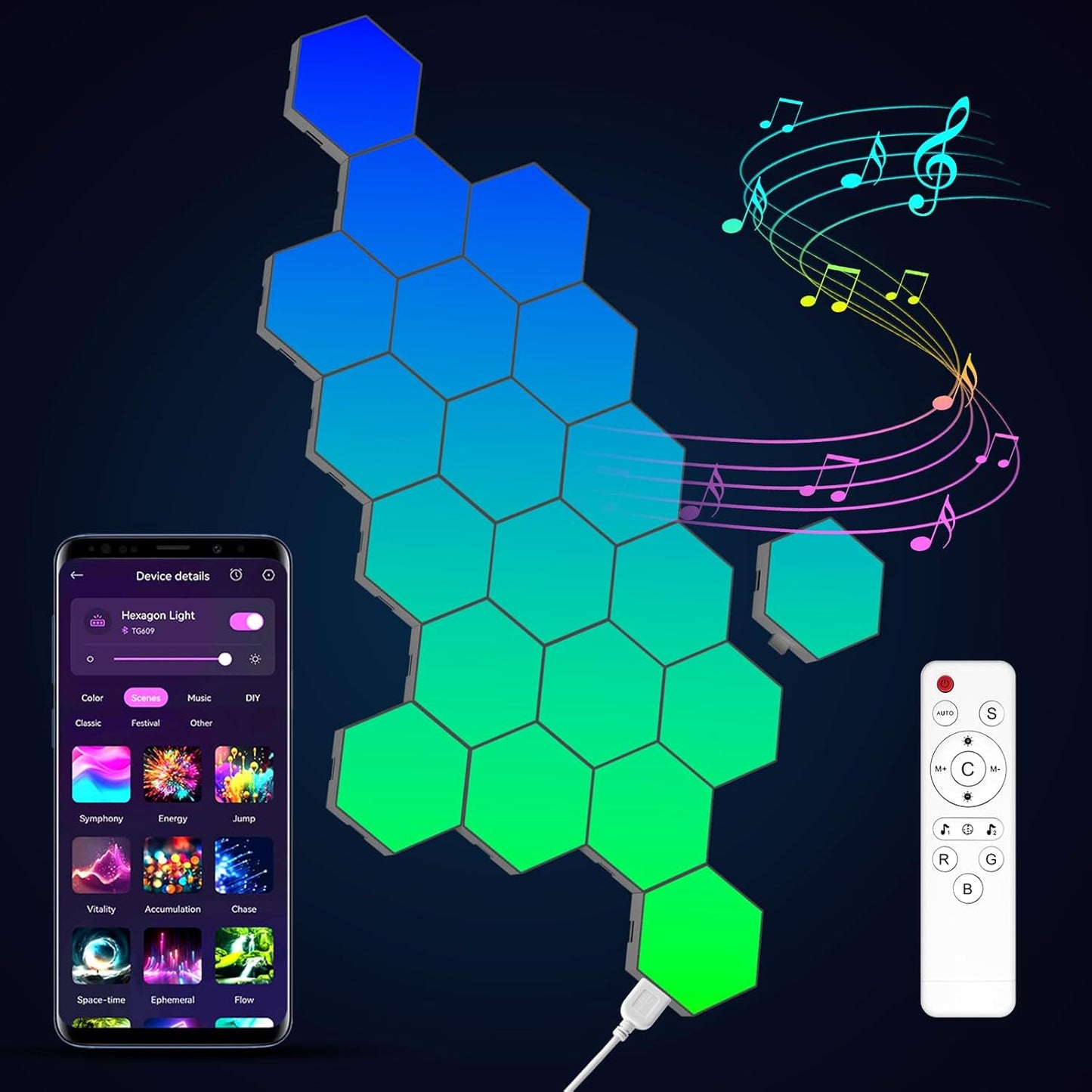 183145 - KANGTAIXIN Llambë LED Panel Gjashtëkëndor për Lojëra, 20 Copë, Ndriçim Muri Inteligjent, Dekor Sinkronizim Muzikor, Modulare për Dhomë Lojërash
