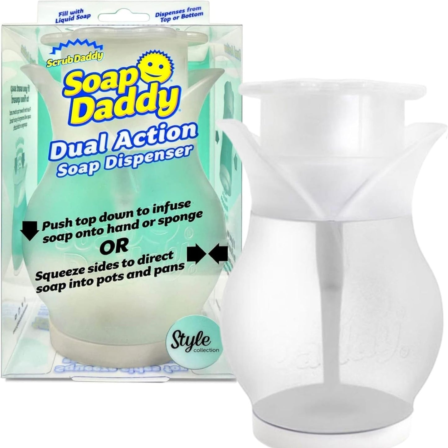 219543 - SCRUB DADDY - Dozator sapuni për kuzhinë dhe banjo, rimbushshëm, me dy mënyra, shumëfunksional