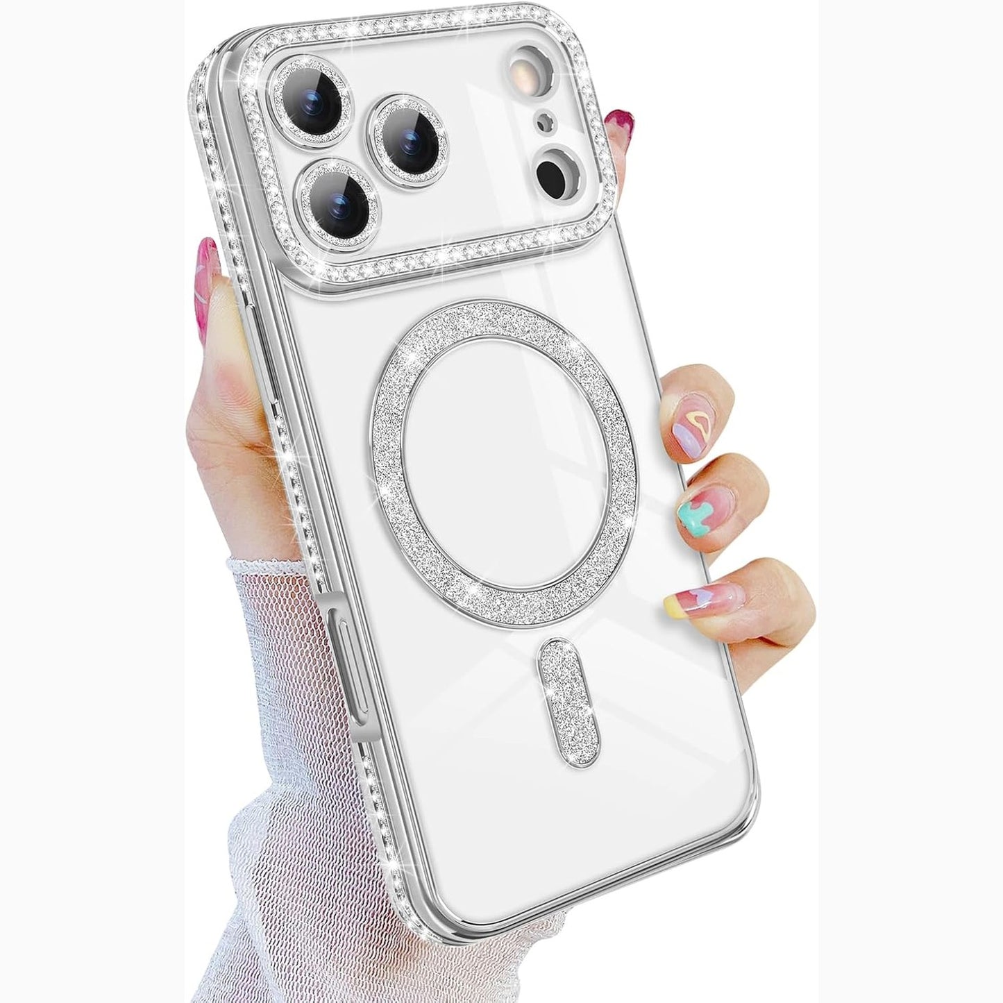 269379 - Newseego Mbrojtëse për iPhone 17 Pro Max, Mbrojtëse Telefoni TPU me Shkëlqim 6.9 inç, e Përputhshme me MagSafe, Rezistent ndaj Goditjeve, Argjendtë