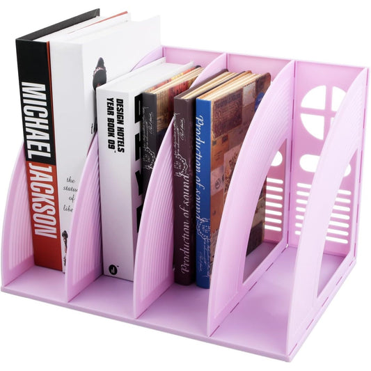 138452 - ORGANIZO Mbajtëse Revistash për Tavolinë nga Plastika, Organizues Dosjesh me 4 Ndarje për Dokumente, Revista, Libra - Përdorim për Zyrë dhe Shkollë, Ngjyra Vjollcë