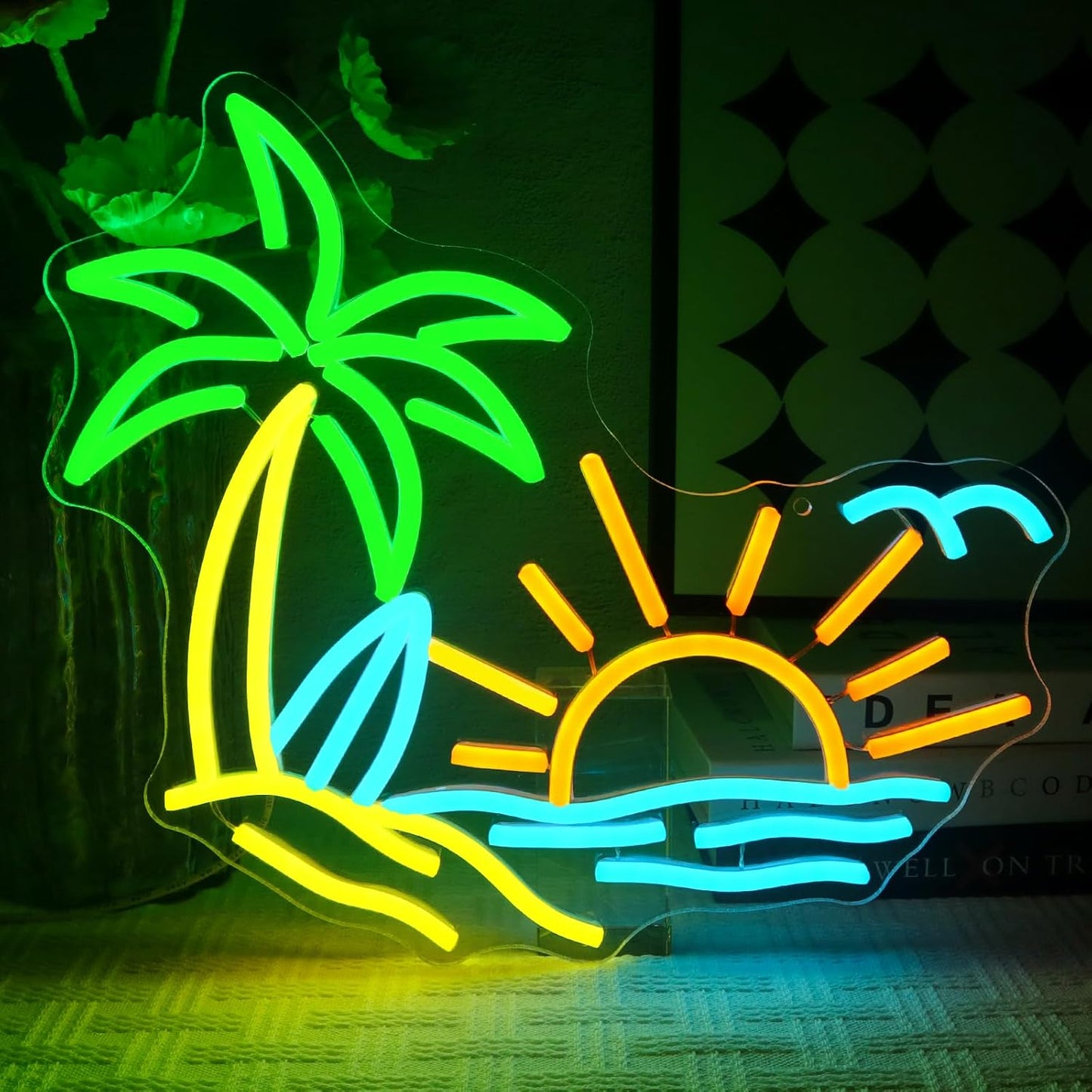 255750 - OYCGZV Shenjë Neoni Tropikale me Ngjyrë Palm Surf Beach, LED, USB, për Mur, për Birrë, Bar, Kafe, Klub, Biznes, Shtëpi, Pub, Dekorime