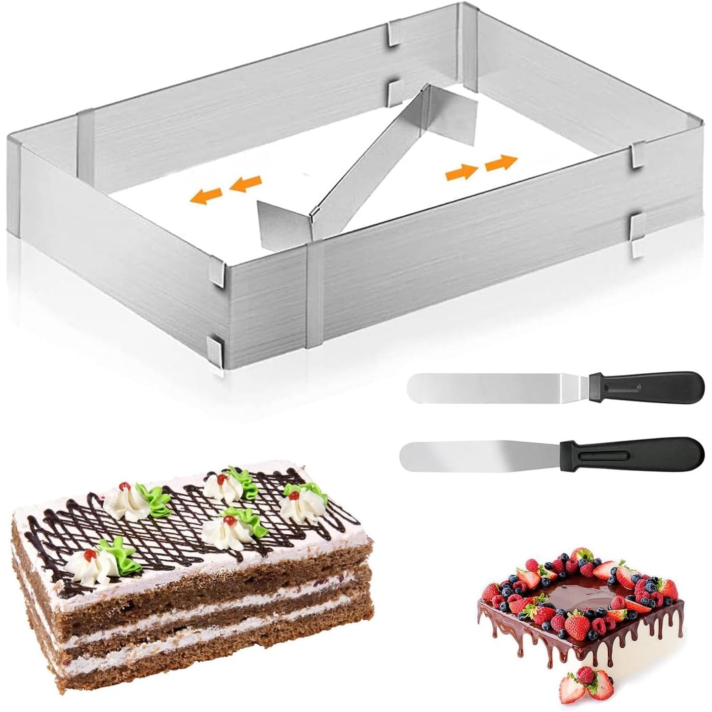 198453 - RDDDHDHUR - Kornizë Pjekjeje Drejtkëndëshme e Rregullueshme me Ndarës, Unazë Torte për Tepsi, Shpatull për Pjekje Ëmbëlsirash, Pitesh, Picash dhe Dekorime Festash