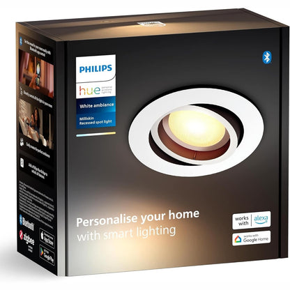 217622 - PHILIPS HUE MILLISKIN WHITE AMBIANCE, DRIITË E FOKUSUAR, 400LM, 70MM, E KONTROLLUESHME ME APLIKACIONIN, E Pajtueshme ME AMAZON ALEXA