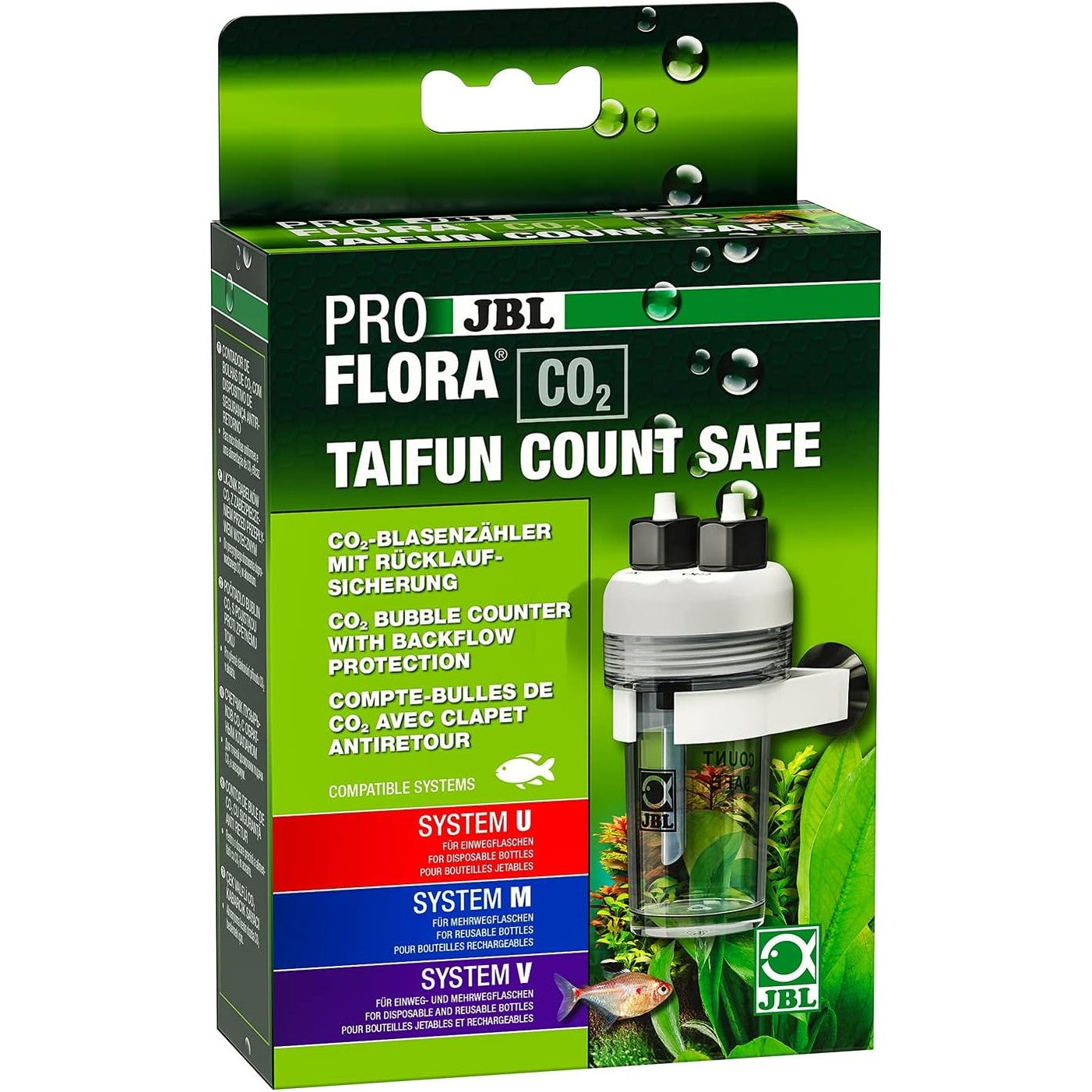 242449 - JBL PROFLORA CO2 TAIFUN COUNT SAFE, Numërues flluskash CO2, Valvul Kontrolli i Integruar i Ujit