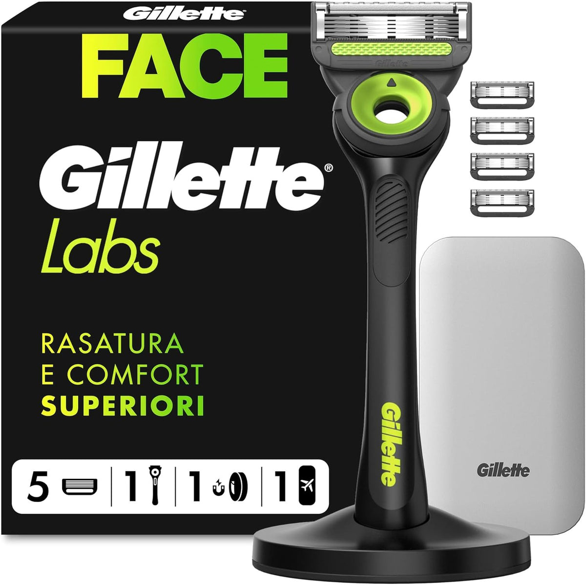 311208 - GILLETTE Briskë Labs për Burra, 5 Tehe Mbushëse, Bazë Magnetike, E Zezë