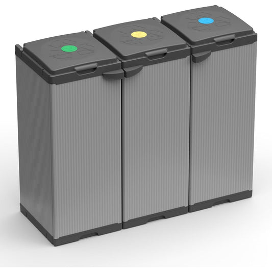 142087 - ADVENTA: Kabineti Ndajës i Mbeturinave Tris, plastik, përshtatet për qese 80 – 110L, modular dhe i qëndrueshëm, për përdorim të brendshëm dhe të jashtëm, madhësia 102 x 38 x 87cm.