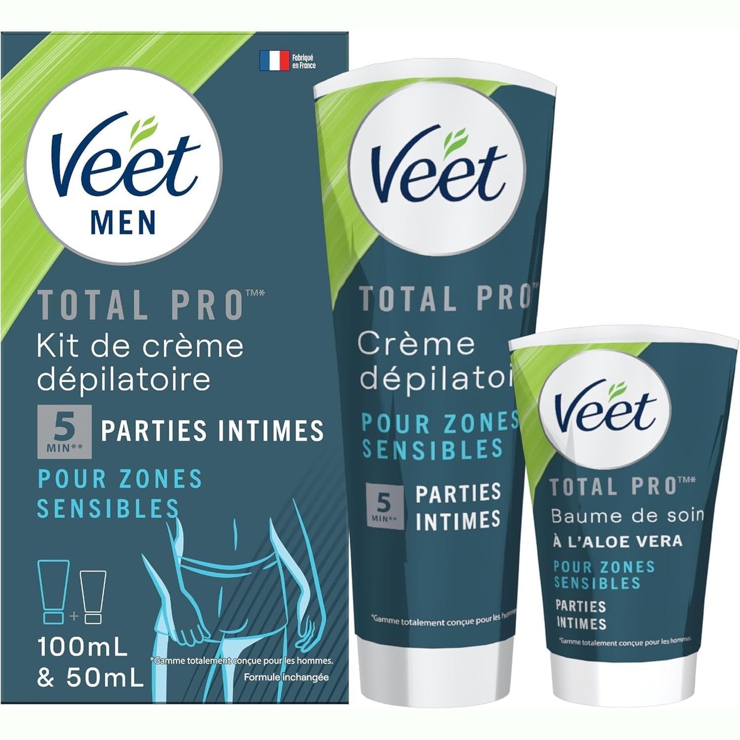 275905 - VEET Men - Kit për Depilim në Zonën Intime - Krem Depilues 100ml dhe Balsam Kujdesi 50ml - Zona të Ndjeshme