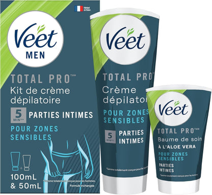 318843 - VEET MEN - Kit për Depilim në Zonën Intime - Krem Depilues 100ml dhe Balsam Kujdesi 50ml - Zona të Ndjeshme