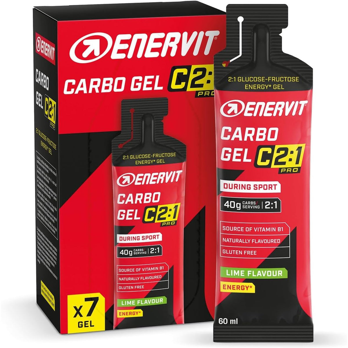 311942 - ENERVIT Xhel Karbohidrate C2:1PRO Lime, 40g Karbohidrate, 7 Paketa me 60ml, Pa Gluten, Vegan