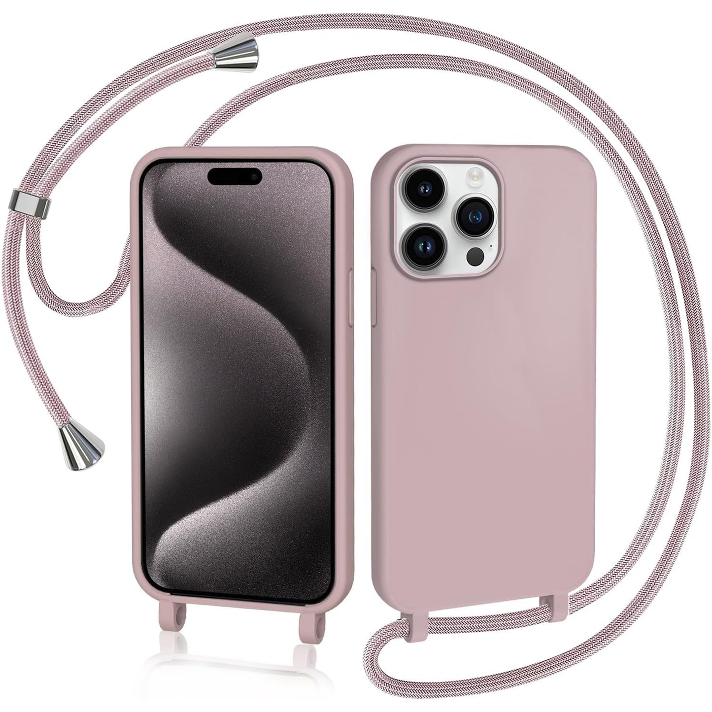 277288 - AOMYKE Mbrojtëse për iPhone 15 Pro, Silikon i Lëngshëm me Kordon dhe Rrip Varëse të Rregullueshëm, Rozë