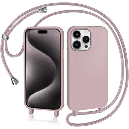 277288 - AOMYKE Mbrojtëse për iPhone 15 Pro, Silikon i Lëngshëm me Kordon dhe Rrip Varëse të Rregullueshëm, Rozë