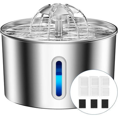 251549 - BALIMOPET Shatërvan uji për mace prej çeliku inox, 2.2L, sistem filtrimi të katërfishtë dhe 3 filtra