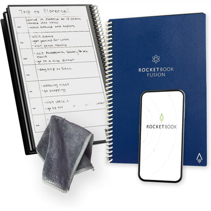 266369 - Rocketbook Fusion Planifikues produktiviteti pa datë, i ripërdorshëm, format 15 cm x 22.4 cm, blu - objektiva, kalendar mujor dhe javor, listë detyrash ditore