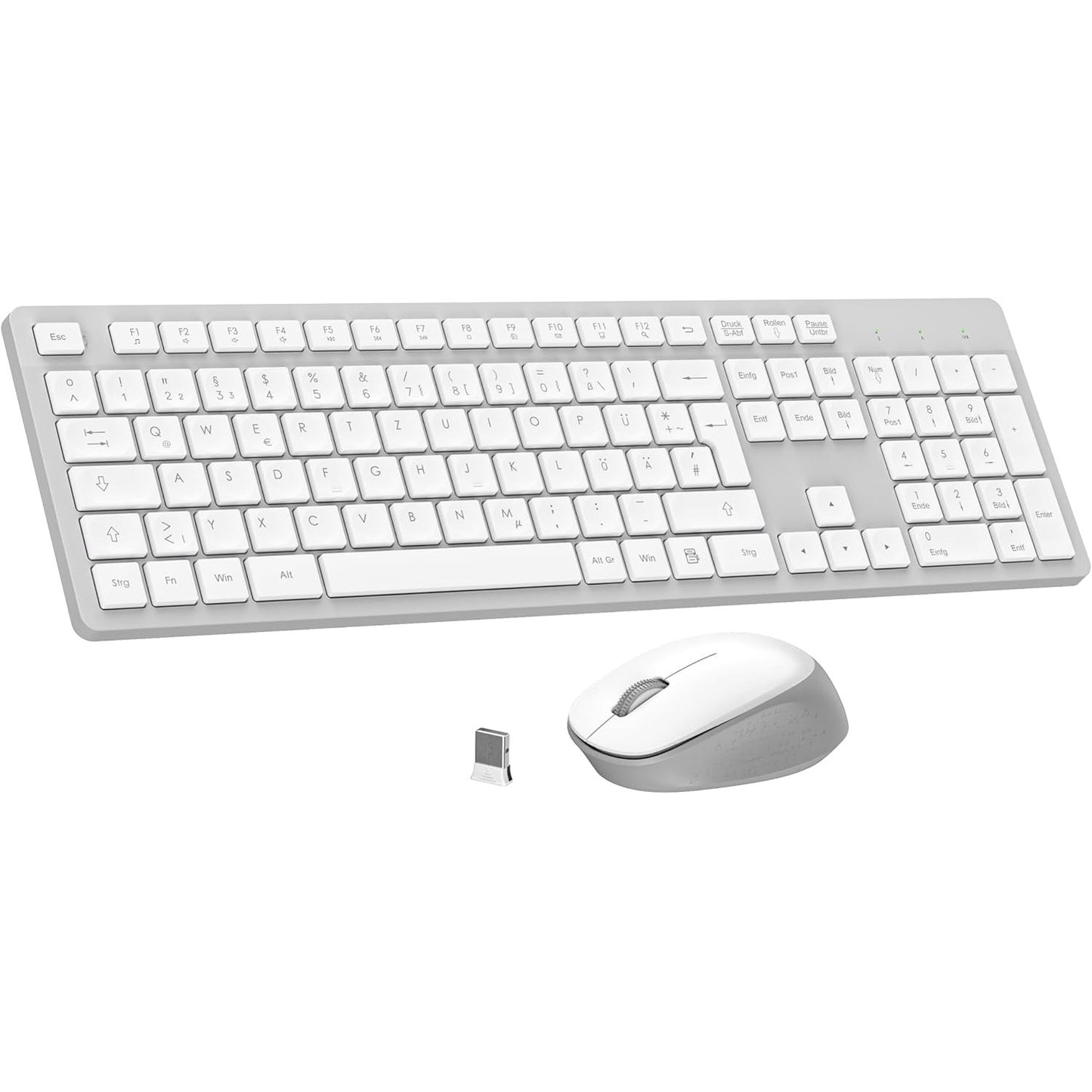 269061 - LEADSAIL Set tastiere dhe mausi pa tel K786, Paraqitje gjermane QWERTZ, Shtypje tastiere pa zhurmë, 2.4 GHz me marrës nano USB 2-në-1 për PC/Laptop (Gri)