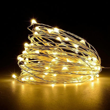 211751 - JSDOIN Drita me Tela Bakri 50 LED, me Bateri, për Ndriçim të Brendshëm dhe të Jashtëm, Dhomë Gjumi, Dekorime Dasmash, Festa, Krishtlindje, Dekorime Peme, Ngjyra e Bardhë e Ngrohtë, 1 Copë, Madhësia 5M