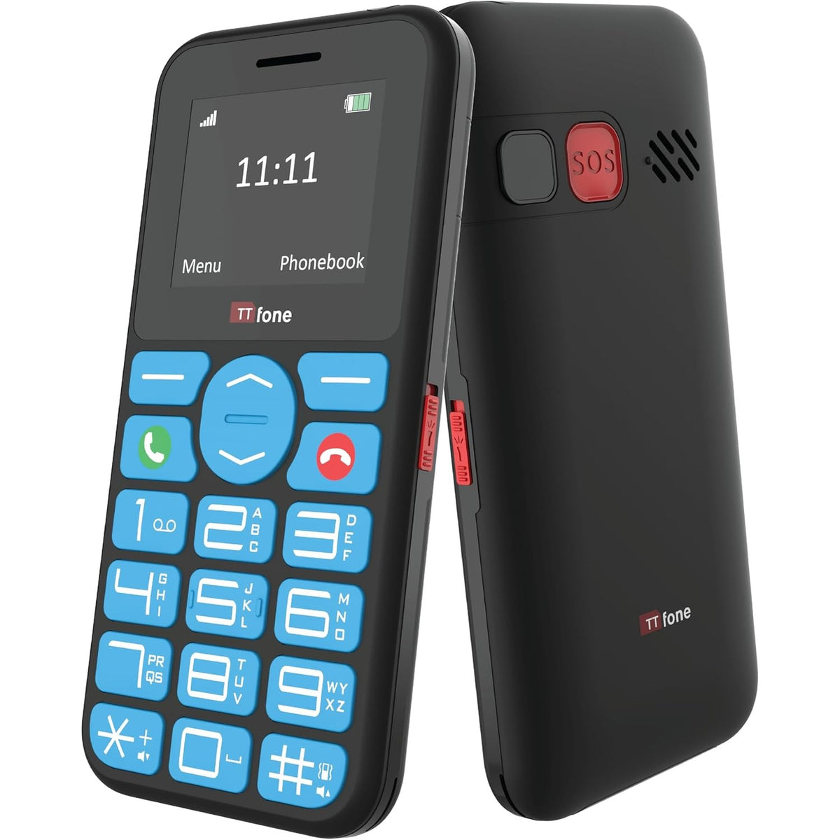 310112 - TTFONE Telefon celular emergjence TT190, me butona të mëdhenj, bazë për të moshuar, i zhbllokuar, me kabllo USB