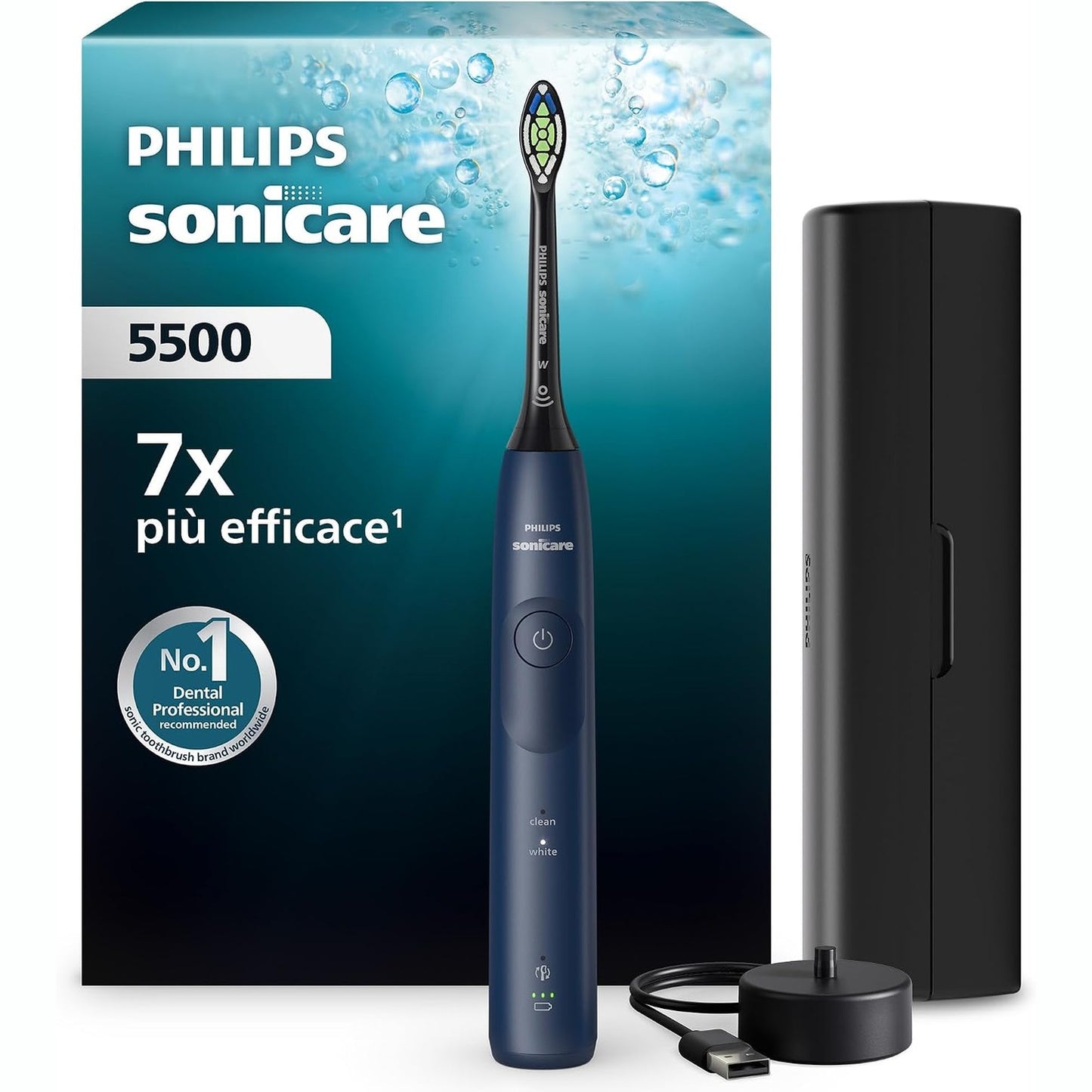 292218 - PHILIPS Furçë dhëmbësh elektrike Sonicare 5500, 2 mënyra pastrimi, kontroll presioni, EasyStart, SmartTimer, BrushPacer, Blu e errët, Modeli HX7113/01