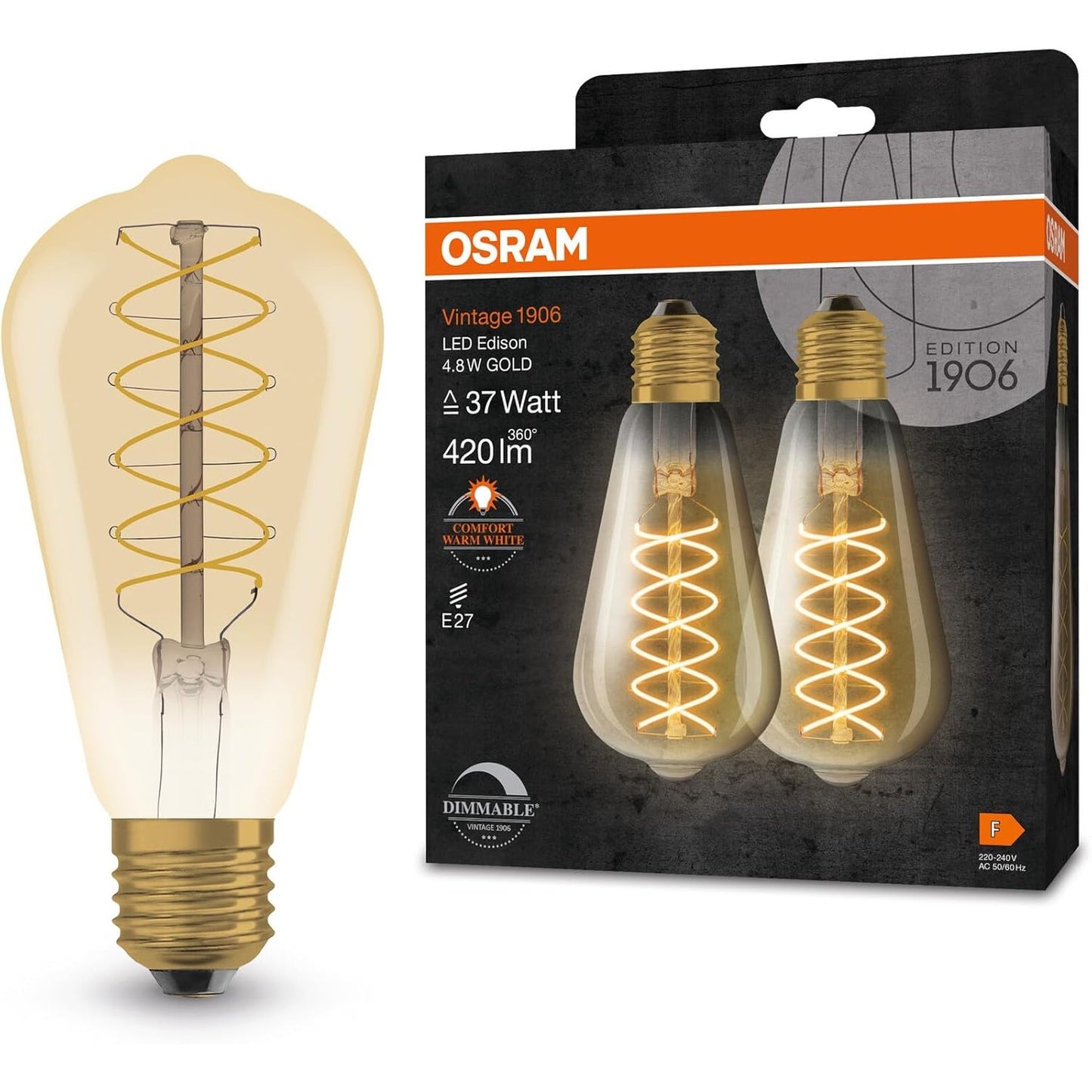 214774 - OSRAM Llambë LED Vintage 1906 Edison, 4.8W, 420lm, dritë e bardhë e ngrohtë, bazë E27