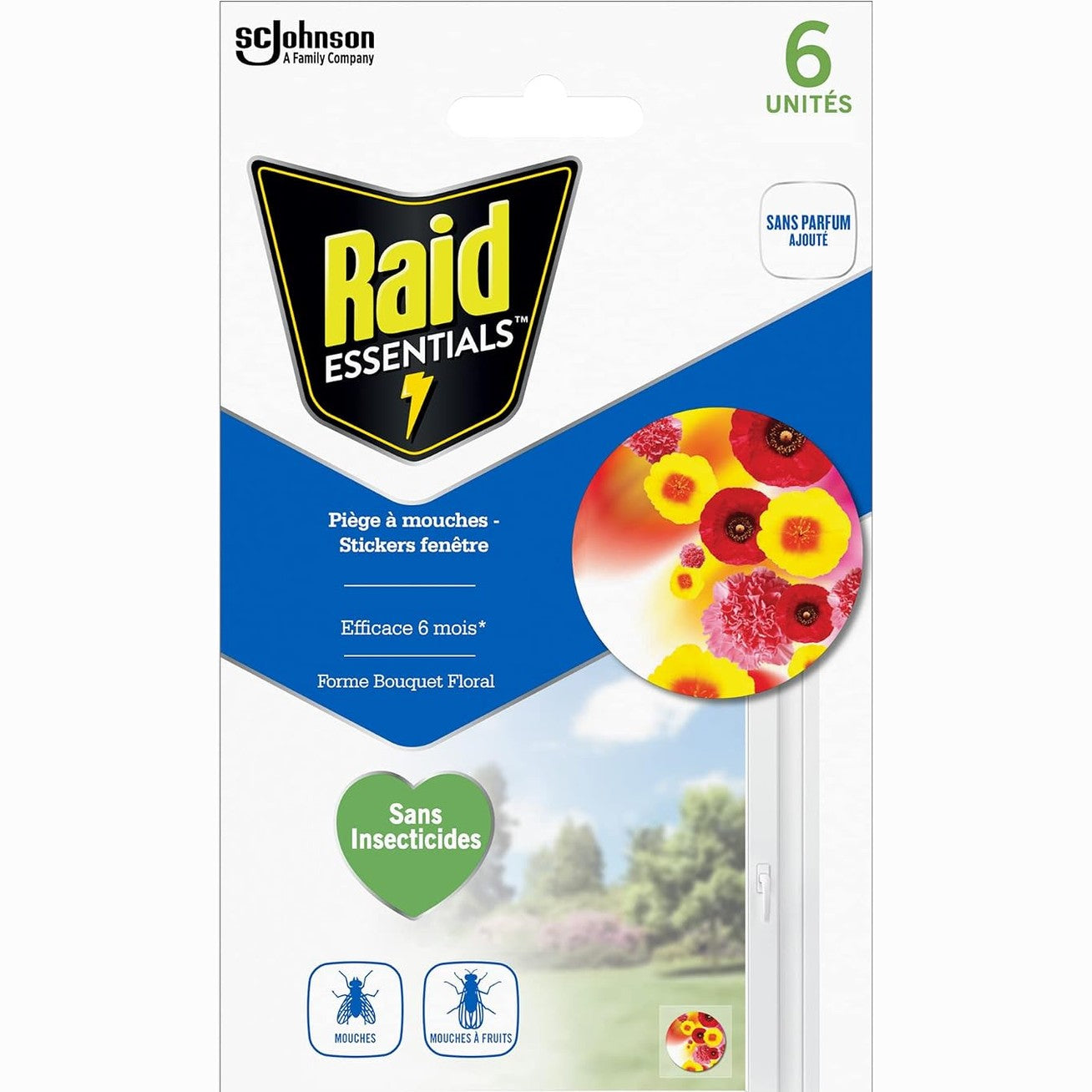 318756 - RAID ESSENTIALS Kurth për Mizat dhe Frutat, Ngjitëse për Dritare, Formë Lindjeje, 6 njësi