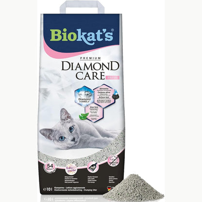 224737 - BIOKAT'S Plehra për Mace Diamond Care Fresh, 1 qese (10L), me aromë pudre, kokrriza të holla, bentonit me qymyr aktiv dhe aloe vera