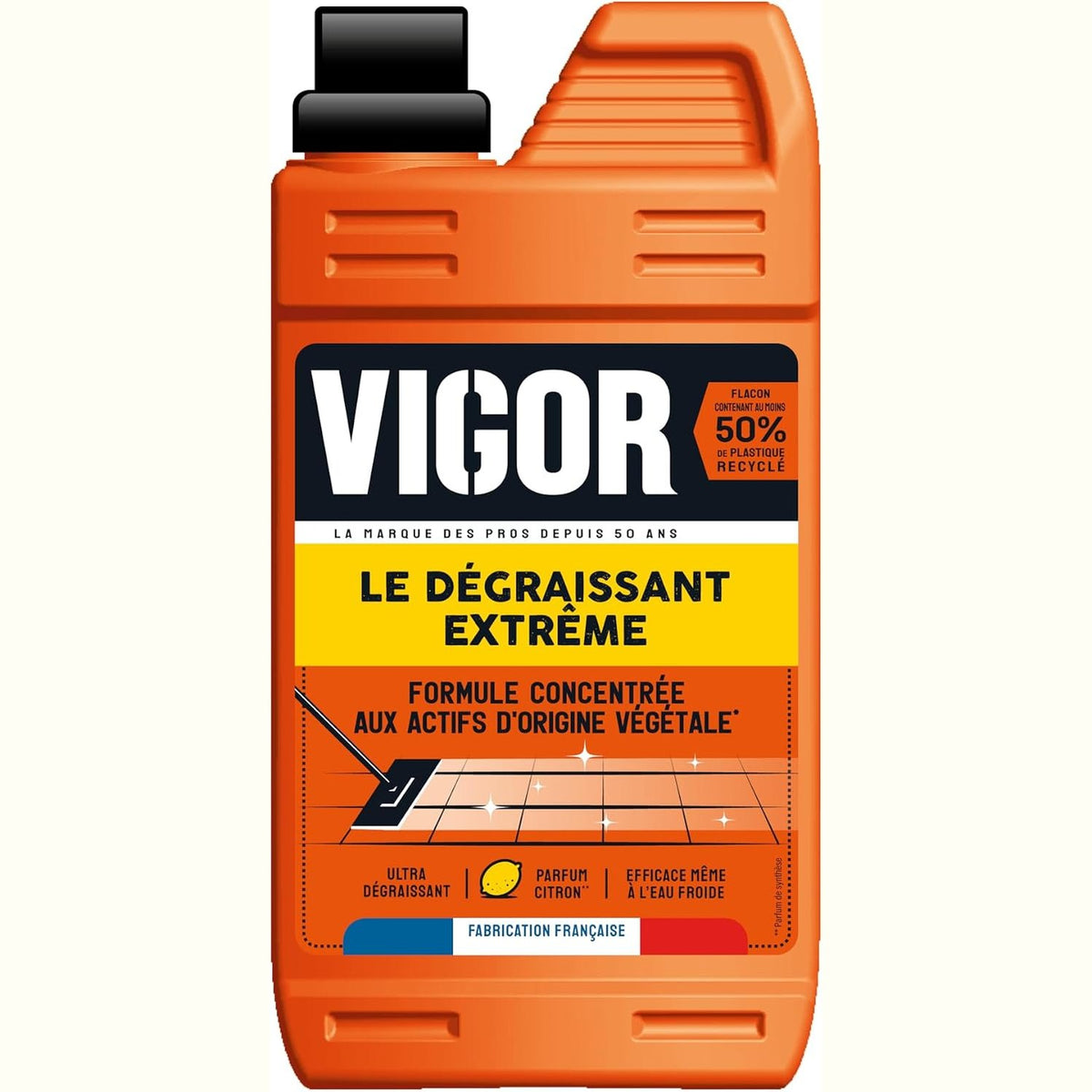 304040 - VIGOR Extreme Degreaser, Formulë e koncentruar me përbërës aktivë me bazë bimore, Pastrues dyshemesh dhe degreaser, Aromë limoni, Shishe e riciklueshme, 1L.