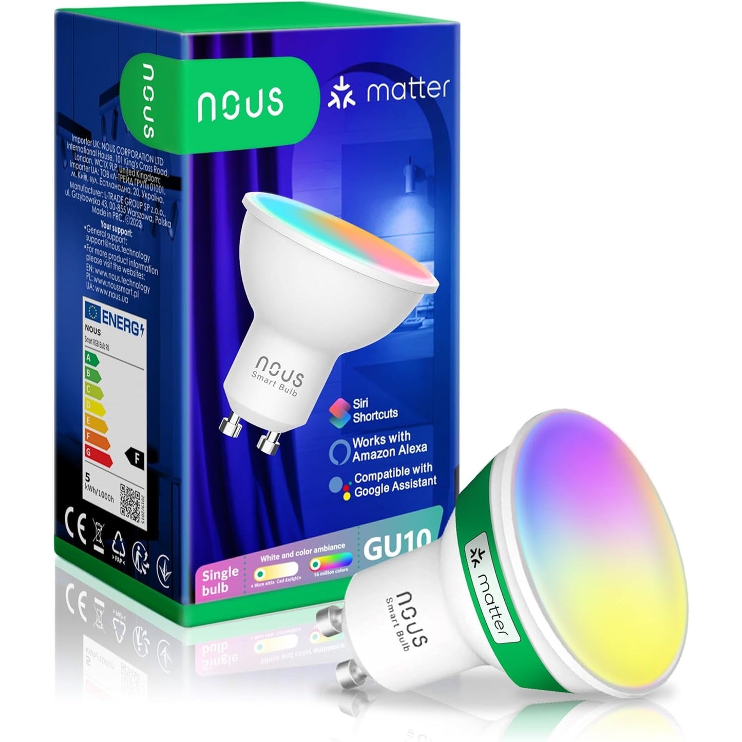 224932 - LLAMPË LED NOUS GU10 RGB, Llampë drite WiFi e pajtueshme me Alexa, Llampë drite inteligjente, Dritë e kontrolluar nga aplikacioni, WiFi 2.4GHz