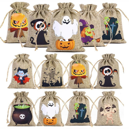 318078 - Set Çantash prej Liri me 24 Pjesë, çanta dhuratash për Halloween, çanta ruajtjeje.