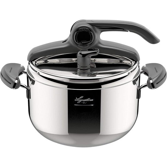 187088 - LAGOSTINA Mia - Tenxhere me Presion prej Çeliku Inox 18/10, Kapacitet 5L, Ø 22cm, Përshtatshme për Gaz dhe Induksion, Kapak i Lehtë për Hapje, Bazë me Tre Shtresa, Mund të Luhet në Lavastovilje