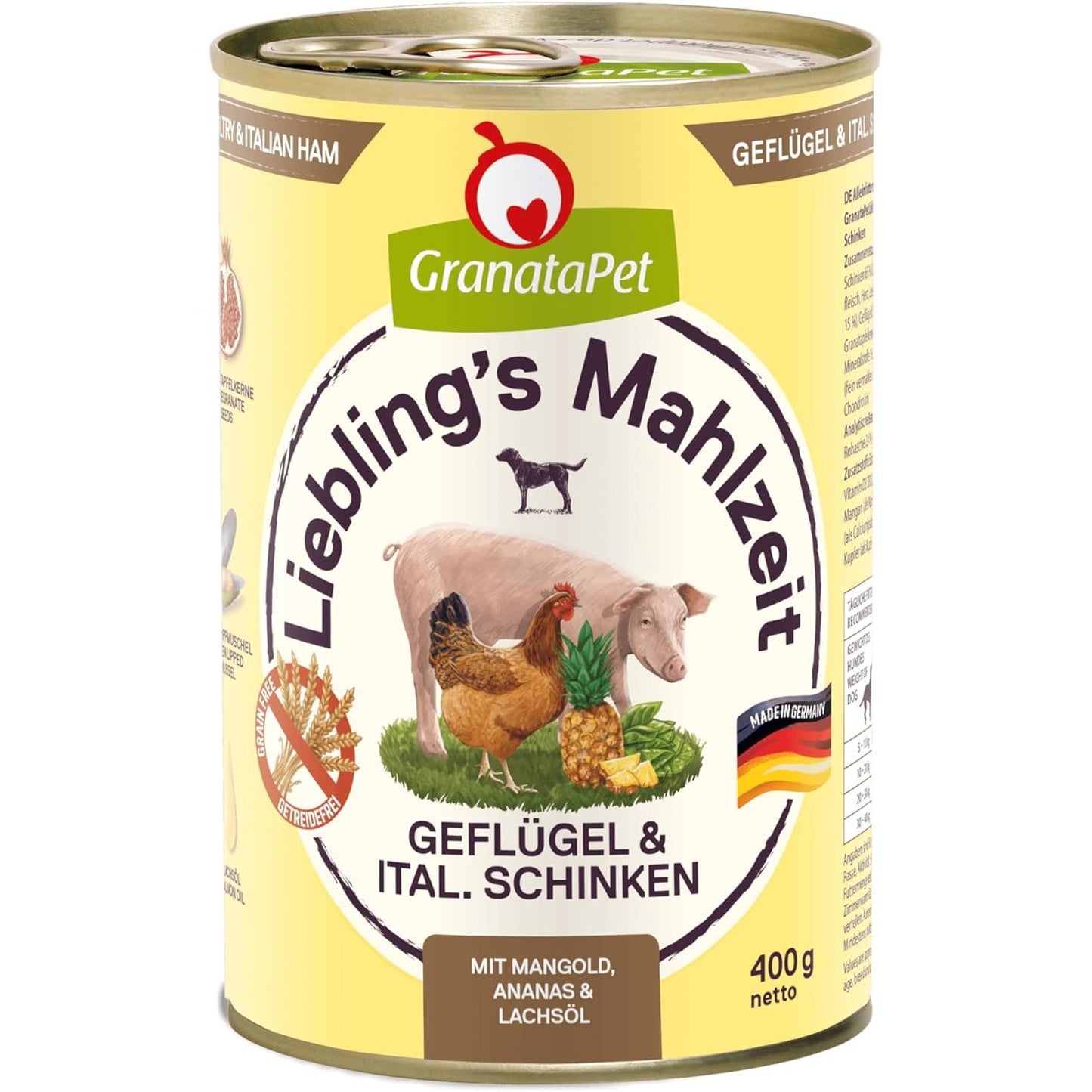 197186 - GRANATAPET Favorite Poultry Meal dhe Proshuta Italiane, Ushqim i Lagësht për Qenë, 6 x 400g, Pa Drithëra dhe Pa Sheqer