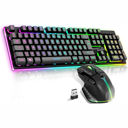 309728 - SPIRIT OF GAMER x Ultimate 600 - Set tastiere dhe mausi pa tel për lojëra, ngjyra e zezë, rikarikueshëm, RGB, gjysmëmekanik, pllakë alumini, maus pa tel 4800 DPI, për PS5, PS4, PC, Xbox