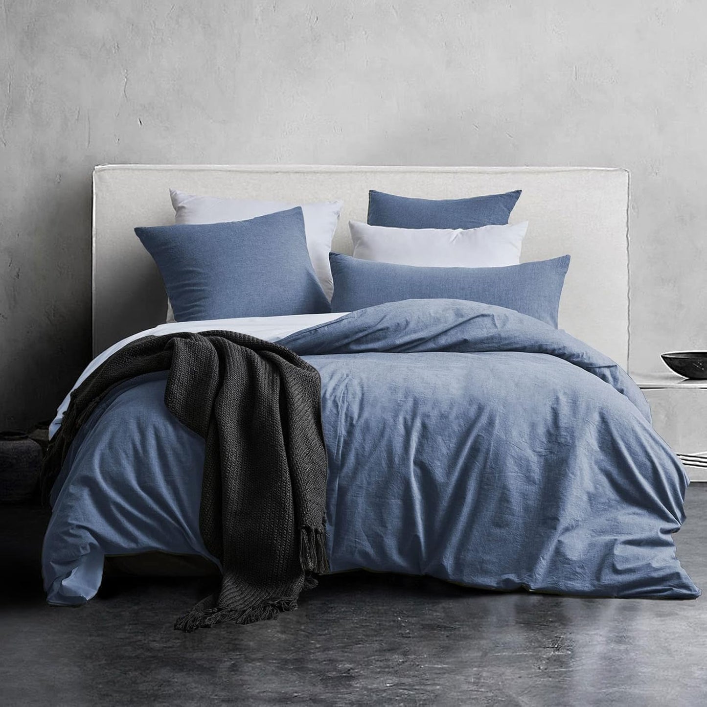 261065 - MILDLY Mbulesë Jorgani 140x200, 100% Pambuk i Larë, Set Mbulesash Jorgani Xhinsi Blu me Zinxhir, 1 Mbulesë Jastëku 65x65 cm
