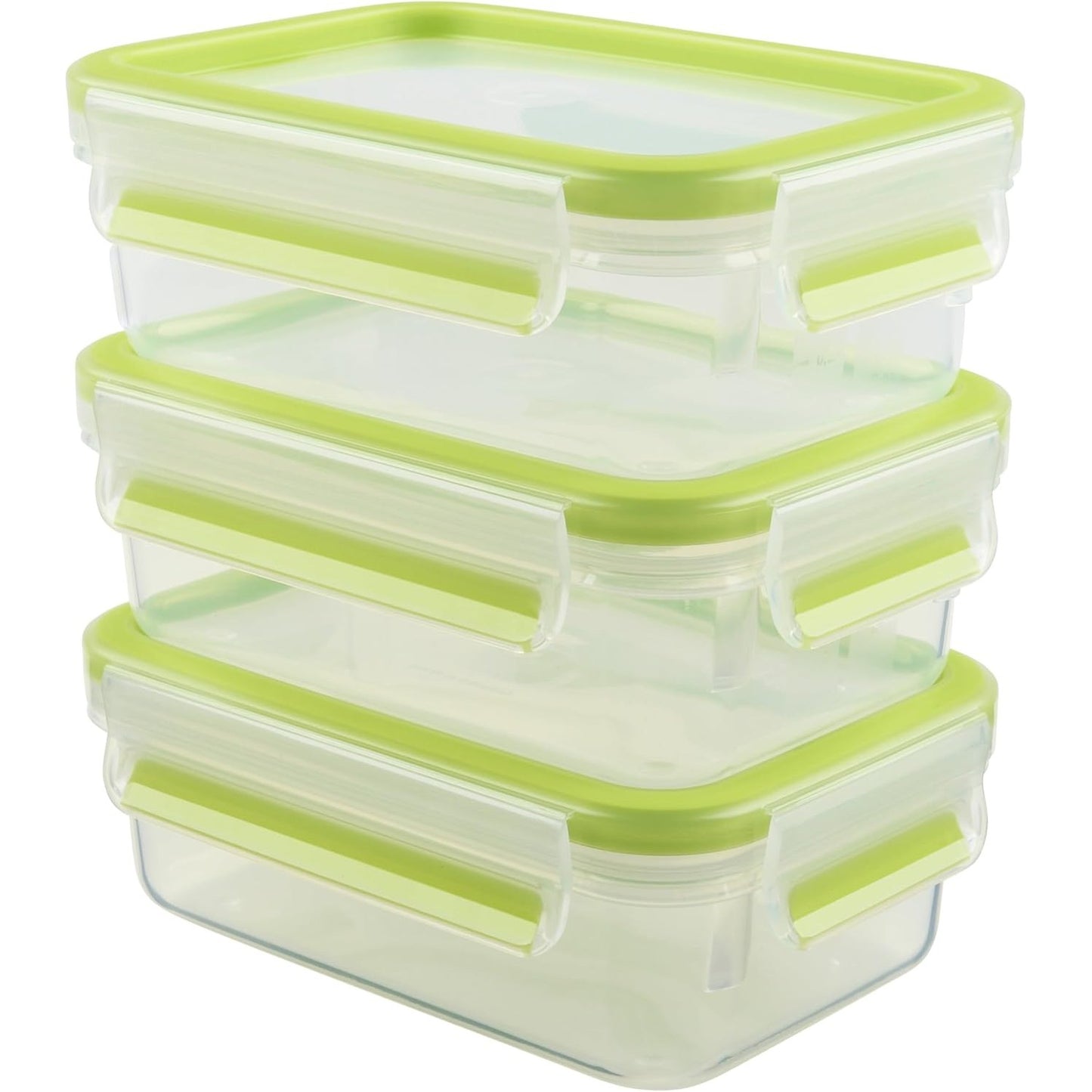 257679 - EMSA Set enësh për ruajtjen e ushqimit, drejtkëndëshe, 0.55 L, 100% të papërshkueshme nga rrjedhjet, të sigurta për lavastovilje, frigorifer dhe mikrovalë, transparente, jeshile, e prodhuar në Gjermani, 515583
