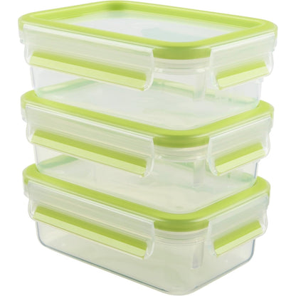 257679 - EMSA Set enësh për ruajtjen e ushqimit, drejtkëndëshe, 0.55 L, 100% të papërshkueshme nga rrjedhjet, të sigurta për lavastovilje, frigorifer dhe mikrovalë, transparente, jeshile, e prodhuar në Gjermani, 515583