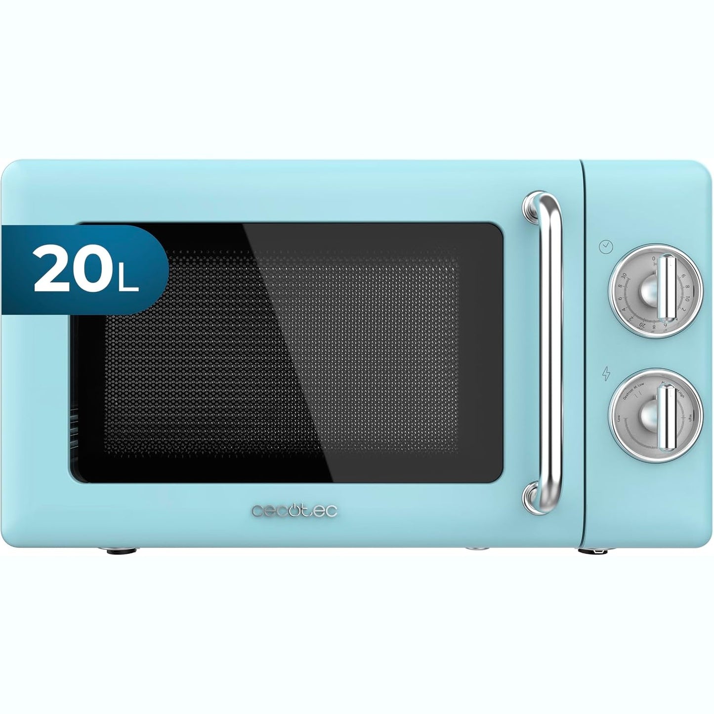 288262 - CECOTEC Furrë me mikrovalë mekanike Proclean 3010 Retro Blue, 20 L, 700 W, 6 nivele fuqie, kohëmatës deri në 30 minuta, modalitet shkrirjeje, dizajn blu vintage, me ngjyrë çeliku